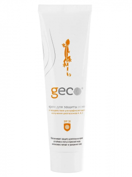 Защитный крем для лица, рук и открытых участков тела от ультрафиолетового излучения диапазонов А,В и С, SPF 30 "GECO" туба с винтовой крышкой (100 мл)